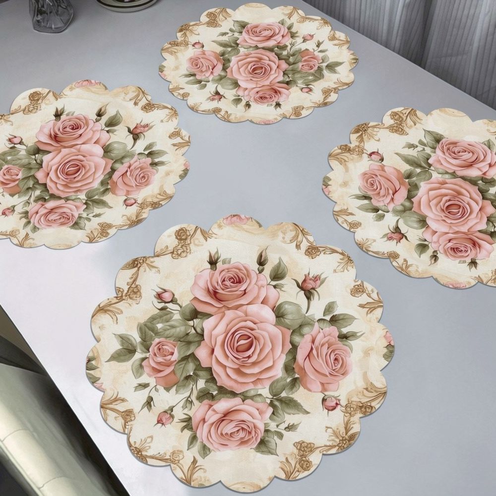 Table Runner - Bedruckte Leinen-Tischsets mit Spitzenbesatz, hitzebeständige Tischunterlagen