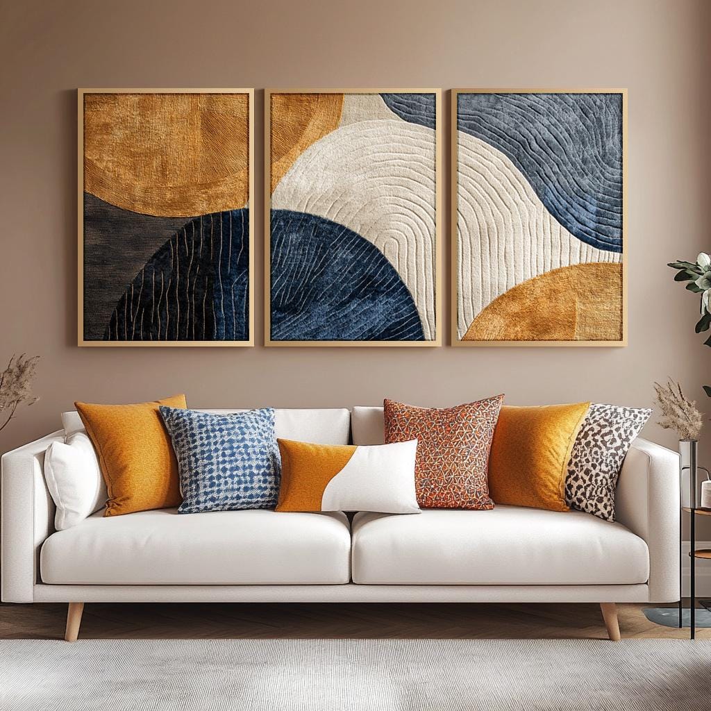 Abstract Canvas Set - 3-teiliges Rahmenloses Leinwandgemälde Japandi Triptychon Kunstset