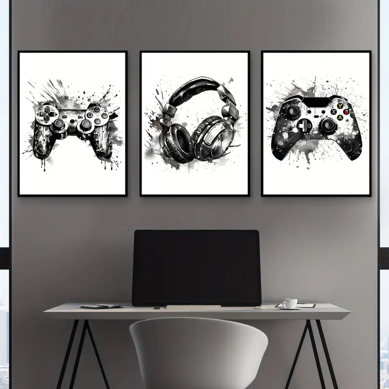 Abstract Canvas Set - 3-teiliges rahmenloses Leinwandbild, 3-teiliges Set, Gaming-Graffiti,